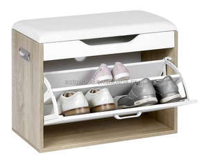 Oak <strong>Padded</strong> Design Shoe Rack <strong>Bench</strong> with 1Door - Product Image 3