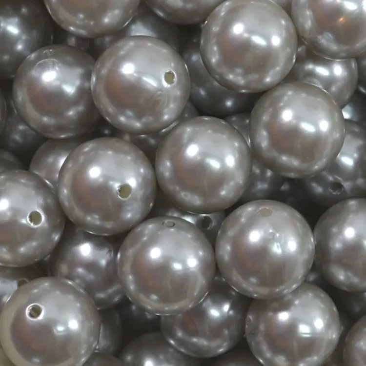 En gros 20MM Argent/Gris Couleur Imitation ABS Perles Rondes Perles En Plastique