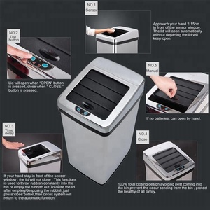 Thùng Rác Cảm Biến Tự Động Thông Minh Bằng Thép Không Gỉ <span class=keywords><strong>30L</strong></span> Dùng Cho Gia Đình, Hình Vuông - Product Image 6