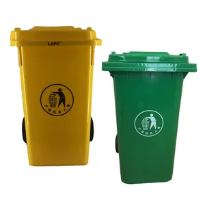 Cubo de basura de HDPE amarillo con tapa y ruedas