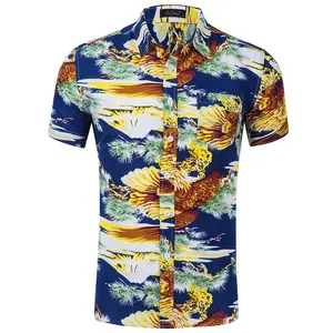 Camisa con estampado de flores para hombre, camisa elegante de poliéster 100%