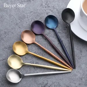 स्टेनलेस स्टील 304 कस्टम Flatware दौर चम्मच मिनी चाय कॉफी मिठाई चम्मच