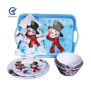 Christmas design 6 pcs plastic X-mas tableware set melamine Christmas dinnerware sets