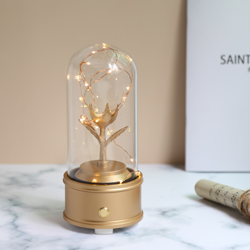 Dôme en verre avec la base d'or pour Rose