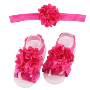 Baby Girls Foot Flower Barefoot Sandals Headbands Set