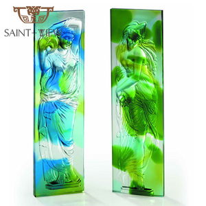 Plaques murales décoratives intérieures de mariage en verre cristal moulé sur mesure, peintes en jaune et bleu, écologiques, avec impression UV effet <span class=keywords><strong>brique</strong></span> - Product Image 4