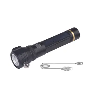 Factory OEM/ODM Multifunction Outdoor Survival Rescue Emergency Solar Rechargeable Flashlight With Knife Hammer And Compass