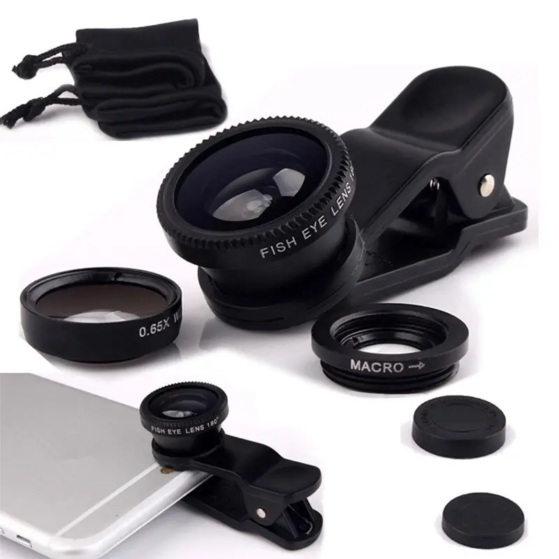 Best gift 3 in 1 Wide Angle Macro Fisheye Lens Kit with Clip 0.67x Mobile Phone Fish Eye Lens for iPhone Lens
