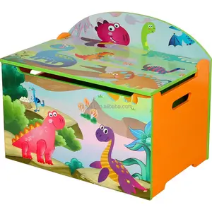 最新设计儿童木制家具易组装恐龙玩具收纳盒高品质男童木制玩具收纳盒
