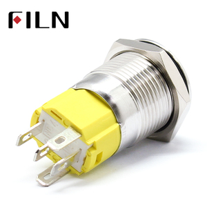 16mm 6V 12V 110V 220V एलईडी क्षणिक latching पीतल निकल प्लेट antivandal निविड़ अंधकार धातु धक्का बटन स्विच के साथ पावर प्रतीक
