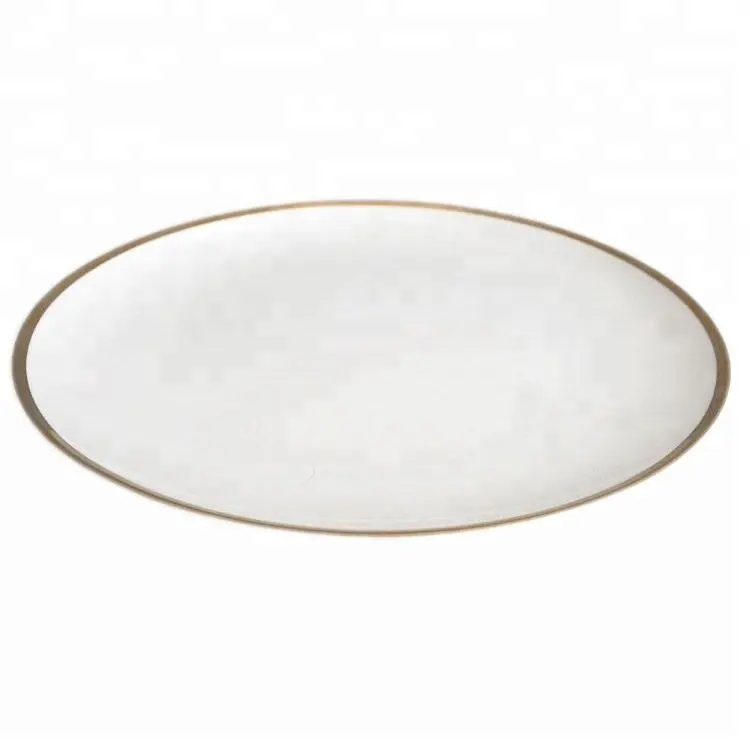 Top selling high quality 12inch white ceramic pizza plates with gold rim
