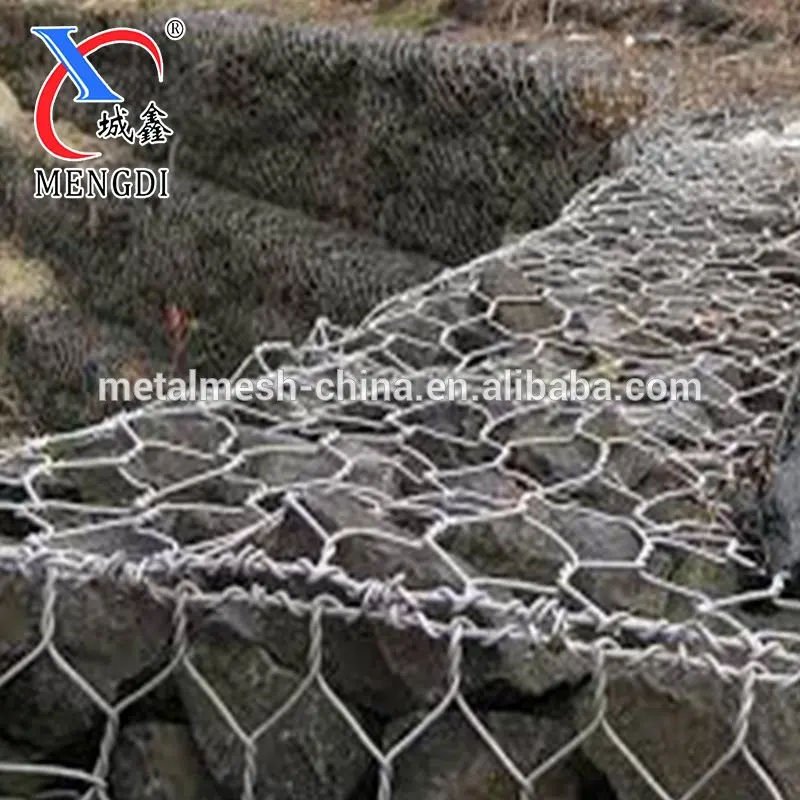 Gabion Kotak Batu Keranjang Heksagonal Kawat Jala, untuk Memuat Batu untuk Kontrol Banjir Sungai