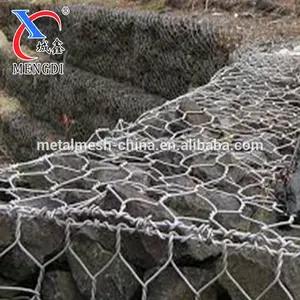 Gabion caixa de pedra cesta de fio de tecido hexagonal malha para pedra de carregamento para controle de inundação no rio