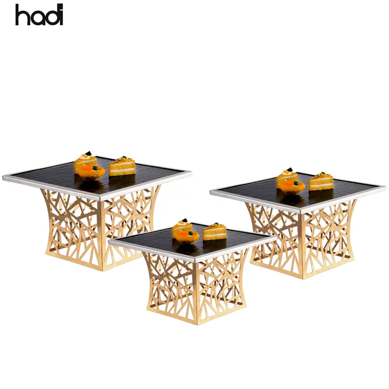 China hadi catering restaurant decorations gold food display stands risers luxury hadi buffet riser stainless