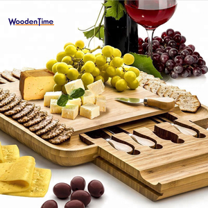 multifunción al por mayor orgánico ecológico sándwich de bambú tabla de cortar <span class=keywords><strong>queso</strong></span> con deslizable cuchillo utensilios conjunto - Product Image 4