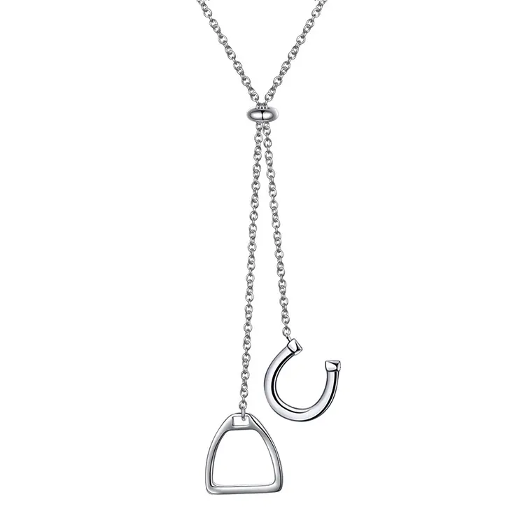 Horseshoe Jewelry 925 Sterling Silver Long Chain Adjustable Horseshoe Necklace