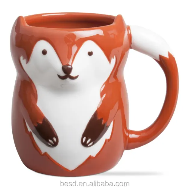 Vente chaude en céramique en forme d'animaux peint à la main en céramique renard tasse.