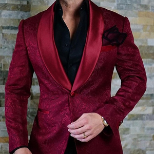 HD109 Red Shawl Lapel Slim Fit novio esmoquin hombres trajes último abrigo pantalones diseños cóctel boda trajes para hombres Prom esmoquin - Product Image 1