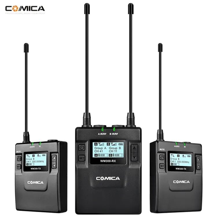 Comica CVM-WM300 (A) UHF 96-Kênh không dây microphone với dual ve áo microphone và kim loại đầy đủ sản xuất cho quay phim