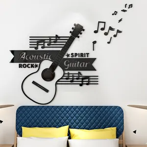 Musique décoration acrylique 3D Stickers muraux Art peintures murales guitare Notes Stickers muraux