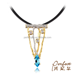 Biru <span class=keywords><strong>Topaz</strong></span> 14 K Emas Disepuh Pohon Merek Desain 925 Sterling Silver Liontin - Product Image 2