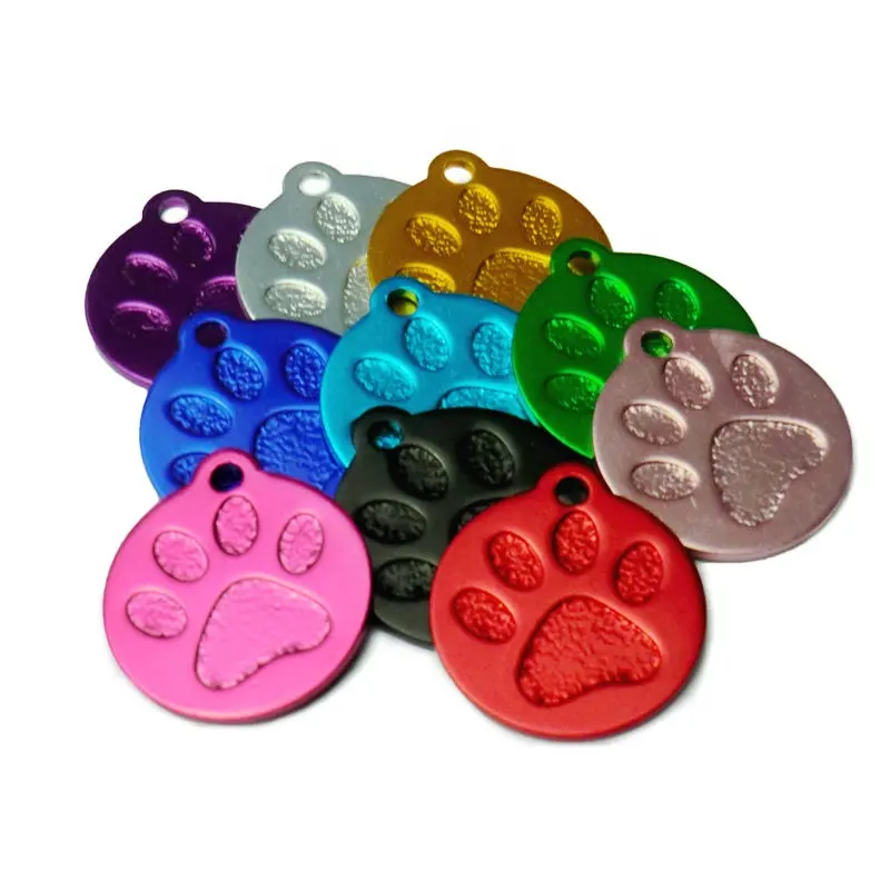 Collar con placa de identificación para mascotas, Collar con grabado de pata, de aleación de aluminio