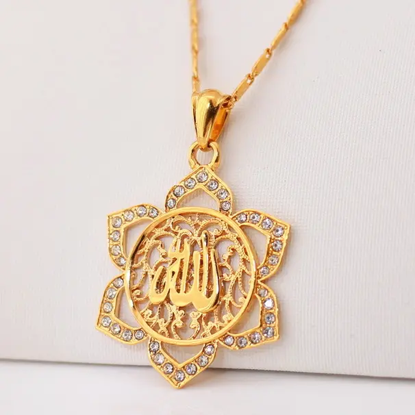 جديد كبير مُثبت سحر 18K الذهب الحقيقي مطلي حجر الراين المختنق قلادة الدينية مسلم مجوهرات للنساء