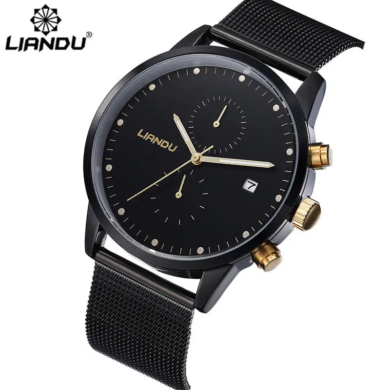 Fashion New Simple Stylish LIANDU Luxury Brand Watches Men Stainless Steel Mesh Strap Quartz-watch Ultra thin Dial Clock Man