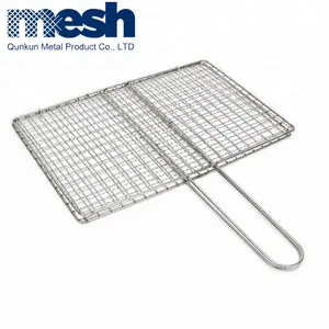 Griglia BBQ in Acciaio Inox con Rete Argentata 27x27x25cm per Arrostire la Carne QUNKUN QKB-0034 Resistente alla Corrosione con Manico in Legno per <span class=keywords><strong>Gas</strong></span> - Product Image 1