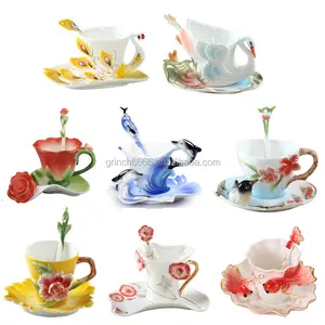 New Bone China Enamel Coffee Mug, Porcelain Tea Milk Cup Set, Creative Ceramic Drinkware