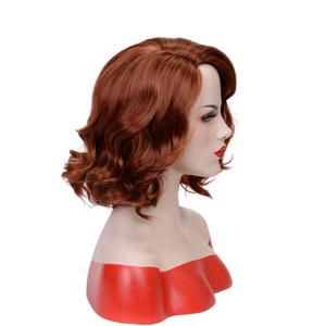 Parrucche Sintetiche Corte Ricci Marroni e Rosse Stile Bob, Ondulate, Prodotte in Cina, Popolari, Vendita all'Ingrosso per Donne - Product Image 2