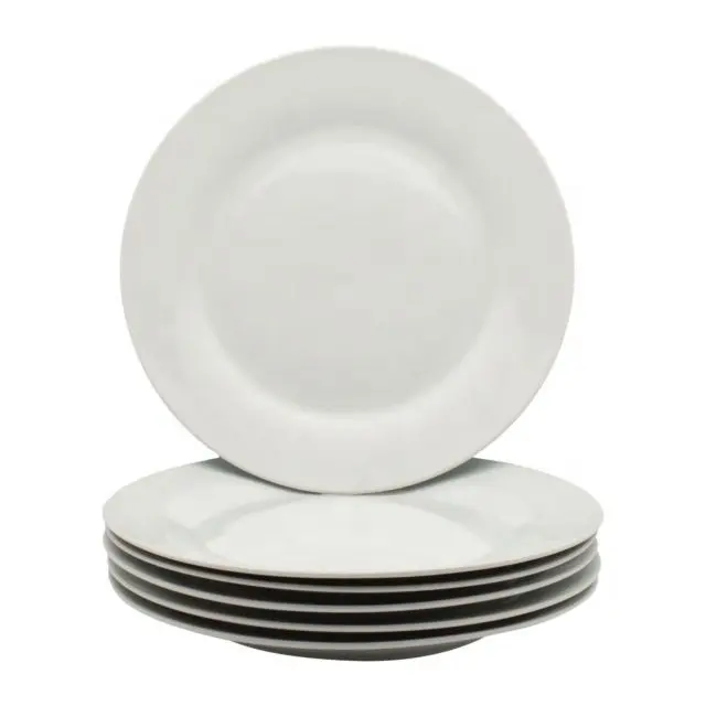 Vajilla redonda plana para restaurante, plato blanco de porcelana para buffet, venta al por mayor