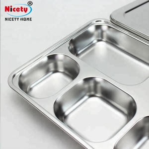 Rectangular Electrolytic Stainless Steel Fast Food <strong>Tray</strong> / Restaurant Lunch <strong>Tray</strong> / School Dinner Plate with Lid - Product Image 4