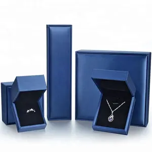 TONGXING Logo Kustom Kulit Beludru Kemasan Vintage Kotak Perhiasan Cincin Gelang Kalung Set Perhiasan Kotak Dalam Biru Emas Perak