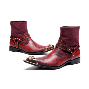 NA149 Stivali alla Caviglia da Uomo in Metallo con Punta Affusolata, Primavera Autunno, Stile Cowboy con Fibbia e Cerniera, per Cerimonie - Product Image 4