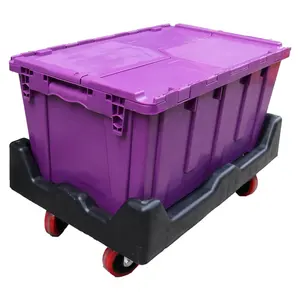 QS 80 Ltr Plastic Nest Stack Storage Containers Outside Storage Box Transport Crates with Hinged Lids for Logistic Moving