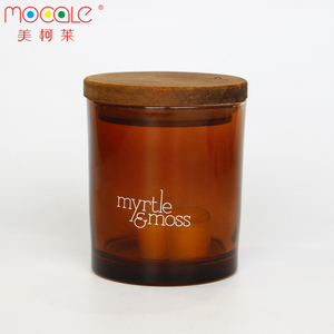 Custom di Candela di Vetro Vaso Glassato Tealight Ambra Scuro Nero Contenitore Per Cera Di Soia Contenitore di Supporto di Candela di Vetro Con Coperchio <span class=keywords><strong>In</strong></span> <span class=keywords><strong>Legno</strong></span> - Product Image 1