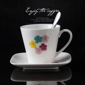 factory sell cheap price 200ml china ceramic porcelain coffee mug cup and plate set with flower pattern