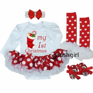 My First Christmas Baby Girl Clothes Set Lace Romper Dress Headband Leg Warmers Crib Shoes Girls Christmas Outfits Boutique Gift