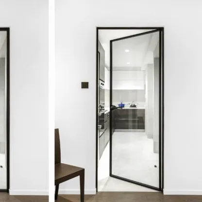 Алюминиевая двойная стеклянная слимлайн качели для кухонной двери интерьерная смываемая дверь