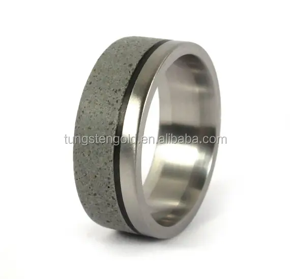 Shenzhen Sieraden Nieuwste Producten mannen titanium En Beton Ring Met Carbon Inlay Industriële Wedding Band