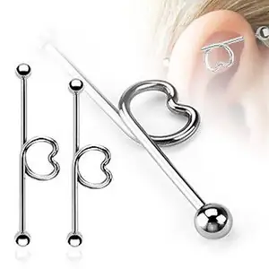 Piercing Industrial de acero quirúrgico, barra con forma de corazón, Industrial, joyería