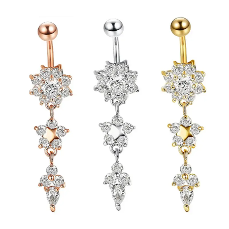 NUORO Sexy Dangling Navel Belly Button Rings Belly Piercing Crystal Surgical Steel Woman Body Jewelry Barbell