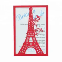 Menara Eiffel Kartu Undangan Pernikahan Pengantin Gaya Eropa, Potongan Laser untuk Undangan Pernikahan