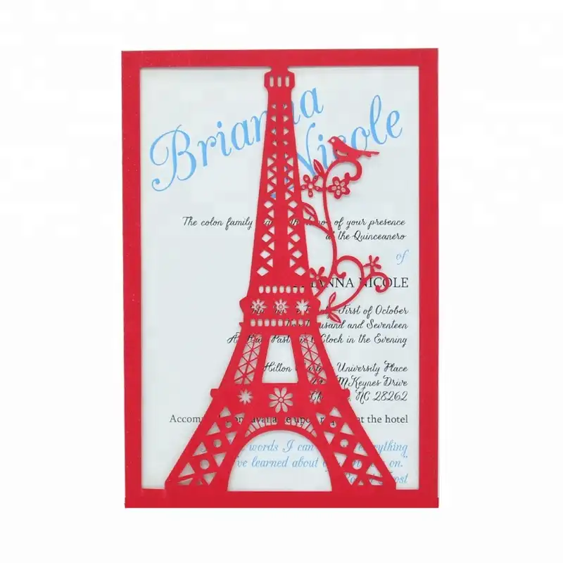 Tarjeta de estilo europeo para novia y novio, invitación de boda, corte láser, tarjeta de invitación de boda, Torre Eiffel