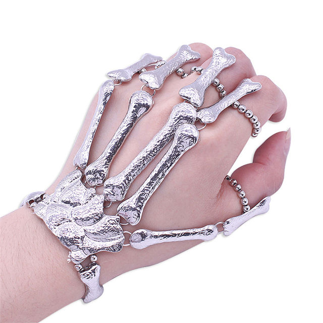2018 New Fashion Punk Silver Skeleton Bone Hand Bracelet Jewelry