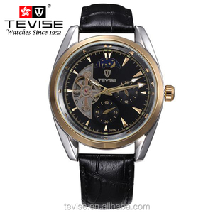 Novo homem mens <span class=keywords><strong>militray</strong></span> marrom preto pulseira de couro data dia esporte automático relógio de pulso - Product Image 6