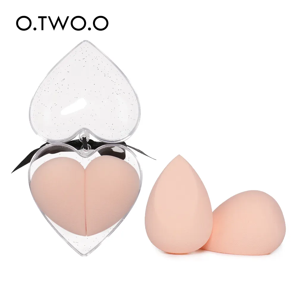 O. Tw O.o 2Pcs Hart Vorm Cosmetica Puff Droge En Natte Dual Gebruik Make-Up Spons Breng Make-Up Poeder En Foundation