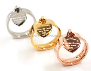 Cincin Stainless Steel Wanita, Perhiasan Cincin Pertunangan Hati Ganda Selamanya Cinta