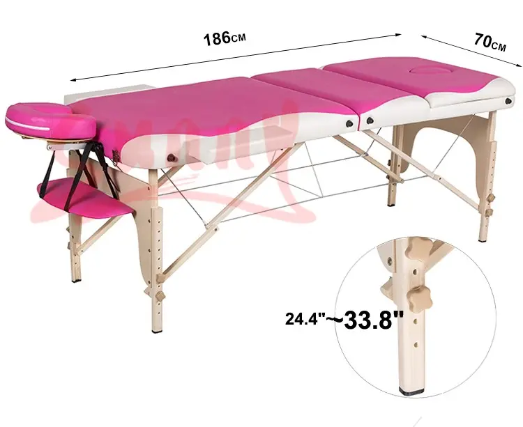 Pink White Mix Color Folding Massage Table, Mobile 2 Massage Bed for Spa Beauty